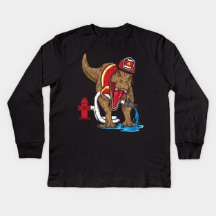 Firefighter T Rex Dinosaur Kids Kids Long Sleeve T-Shirt